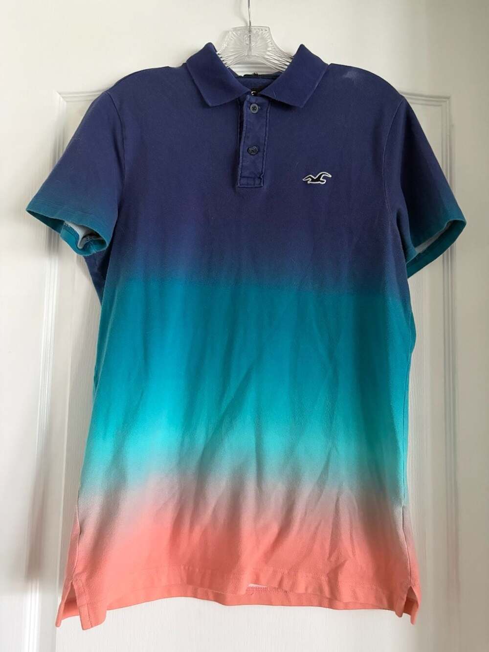 Hollister Epic Flex Stretch Ombre Polo Shirt Blue Teal Orange Men's Medium